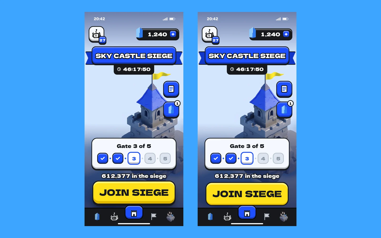 The Skyhold game on a phone during Sky Castle Siege: gate 3 of 5, Join Siege